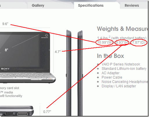 Sony P Specs